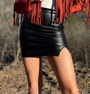 Faux leather slit skirt